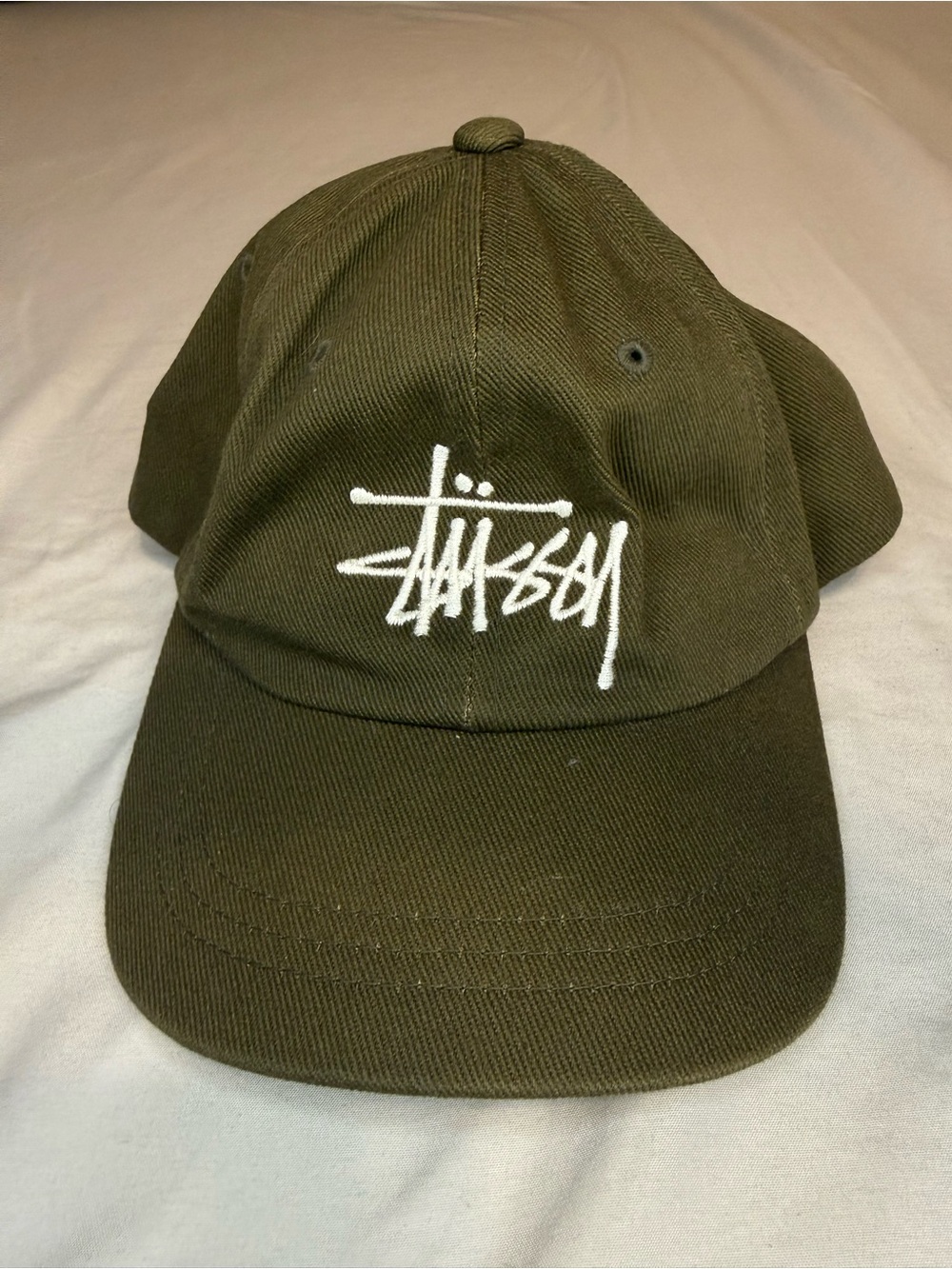 Stüssy Stock Logo Embroidered Strapback Hat Olive Green